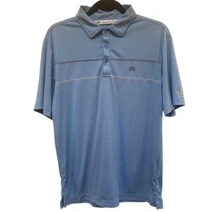 Travis Mathew Mens Polo Shirt Blue Golf Casual with New Haven country club logos